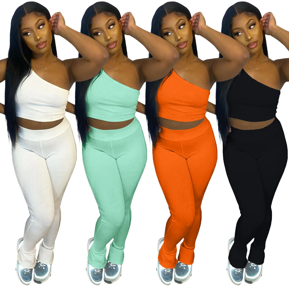 2021 Summer Ribbed Women 2 Piece Trousers Pants Sets Outfits Women Crop Tops Plus Size Summer Two Piece Biker Short Pant Set