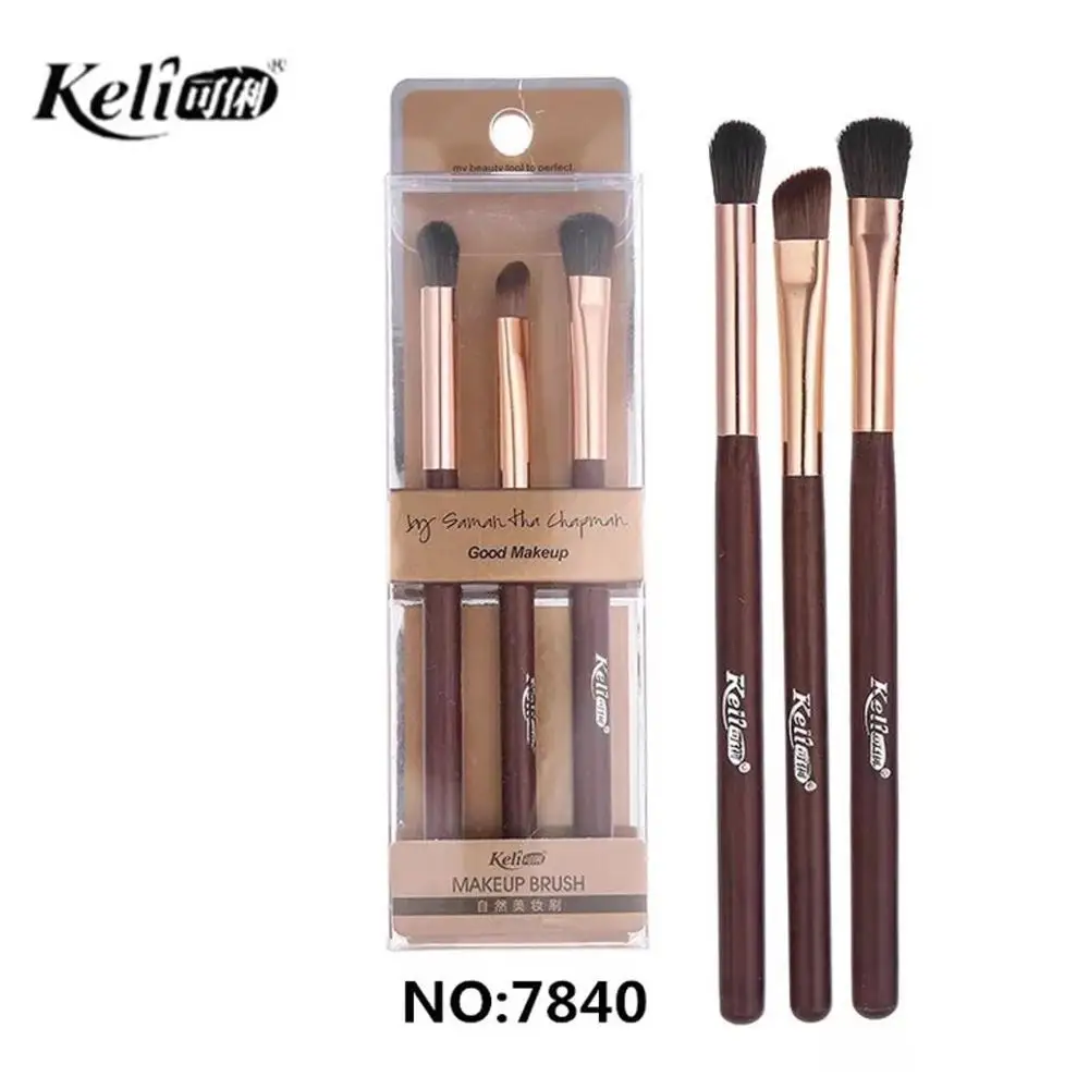 3pcs in 1 affordable price round nylon eyeshadow custom label brow angled brush