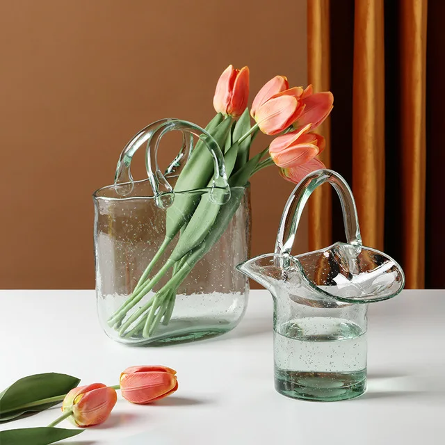 
Factory handmade cheap price light luxury crystal flower glass handbag vase 