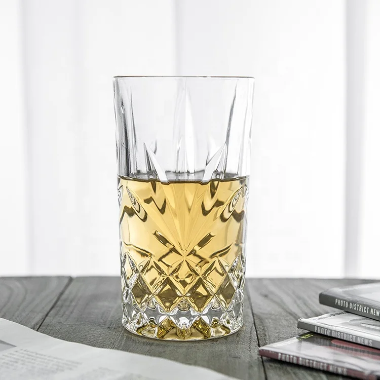 Machine-made 12oz Lead Free Crystal Diamond carved Highball Glasses