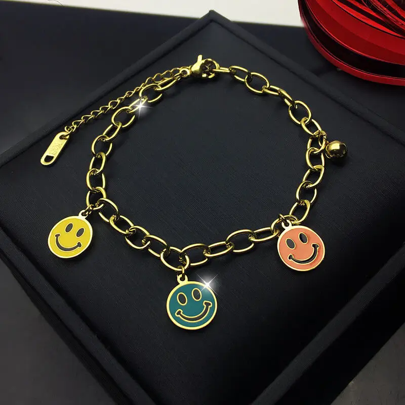  Fashion Luxury Branded Designer Necklace Bracelet Four Leaf Clover Smiling Face Stainless Steel for Women