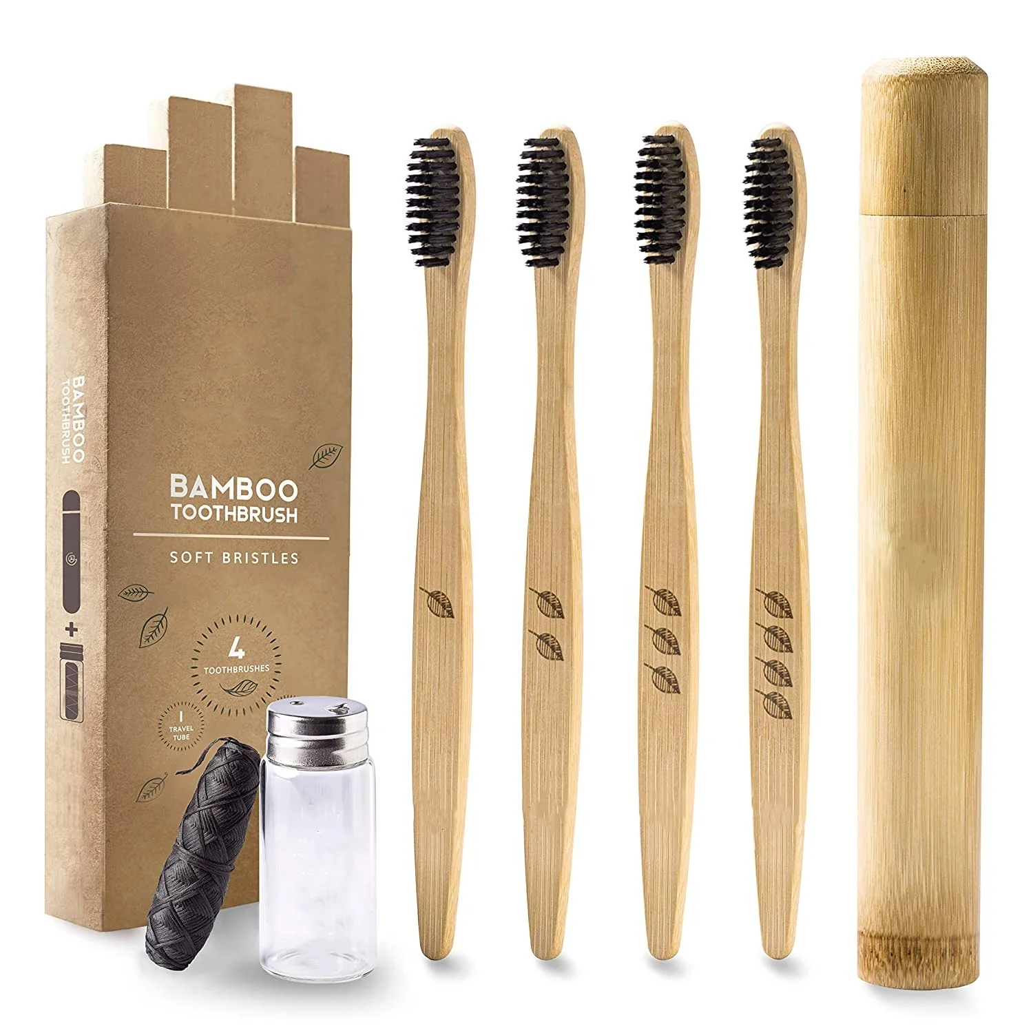 Free Sample Custom Wholesale Biodegradable Eco Friendly Black Soft Bamboo Tooth Brush Charcoal Bambo Bambu Bamboo Toothbrush