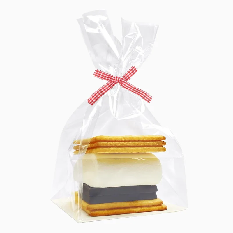 Wholesale OPP Cellophane Paper Card Insert Flat Bottom Treat Bag Candy Biscuit Food Packaging Bag With Side Gusset 4x2x8 Inches