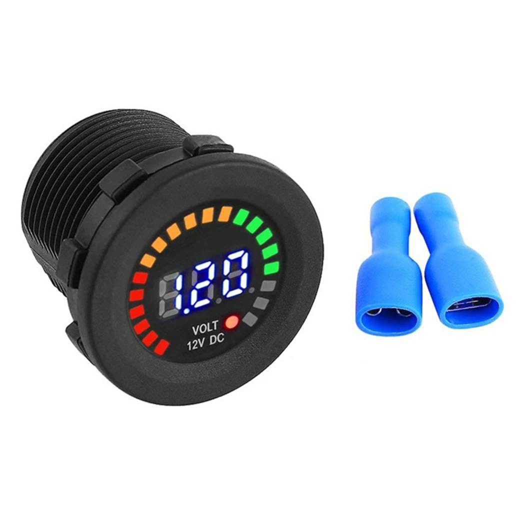 Universal Socket Digital Display Voltmeter Waterproof Voltage Meter Gauge LED for DC 12V-24V Car Motorcycle Marine Auto Truck