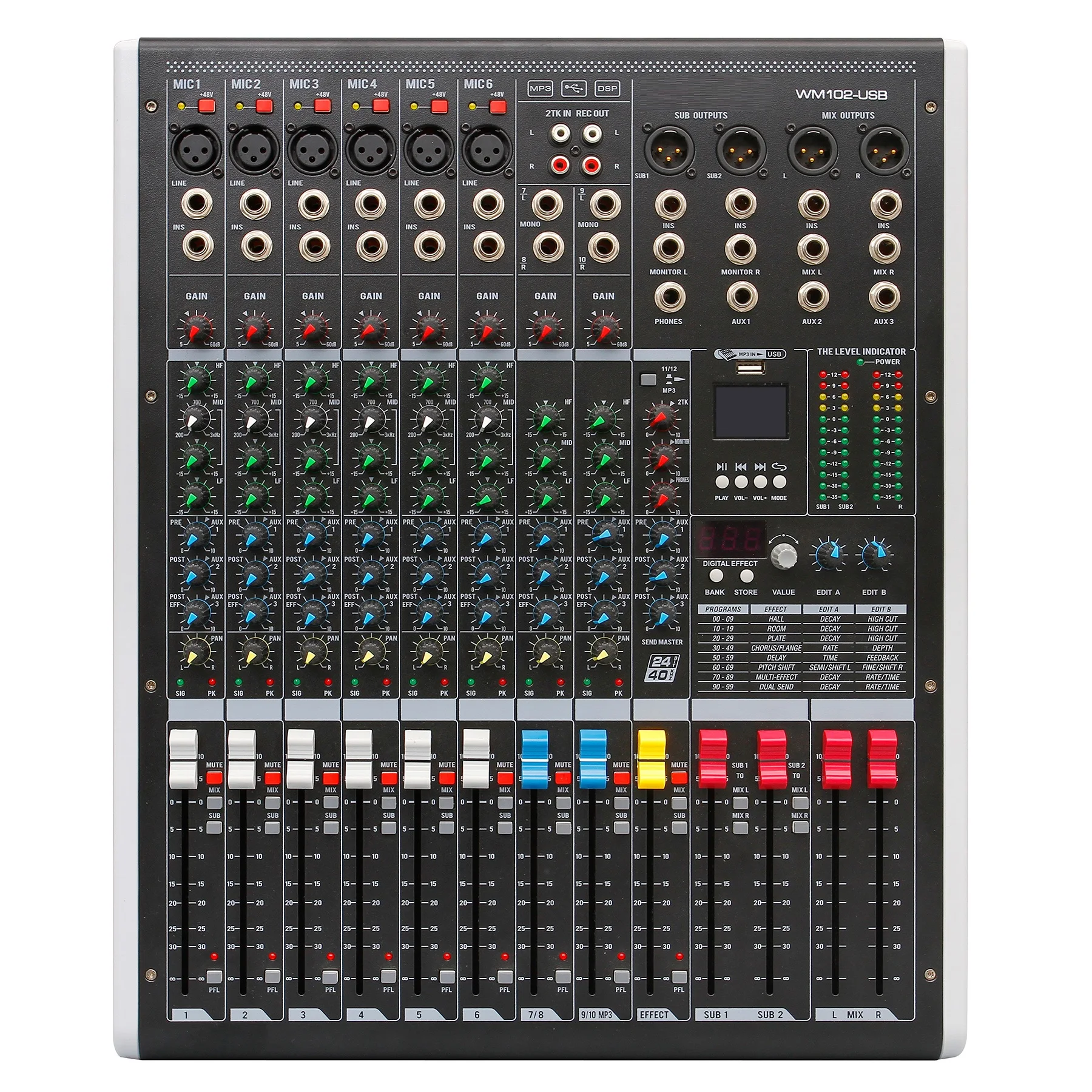 Профессиональный 10-канальный аудио микшер 2 группы микшерный консоль 100 dsp эффект процессор для dj контроллер wm102-usb