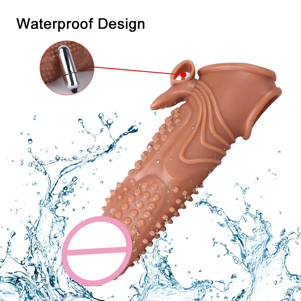 Reusable Penis Sleeve with Vibrator Penis Ring 7.5 Inch Cock Ring Extender Soft Dick Enlarger for Men
