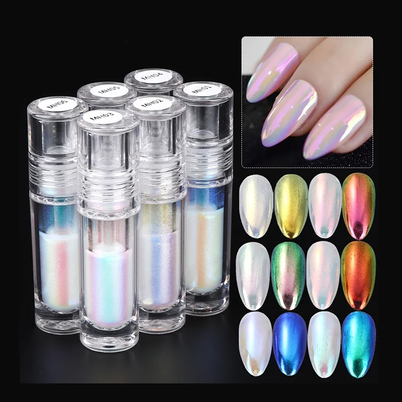Nail Art Glitter UV/LED Gel Polish Chrome Dust Metallic Pigment Liquid Type Mirror Chrome Powder With Brush