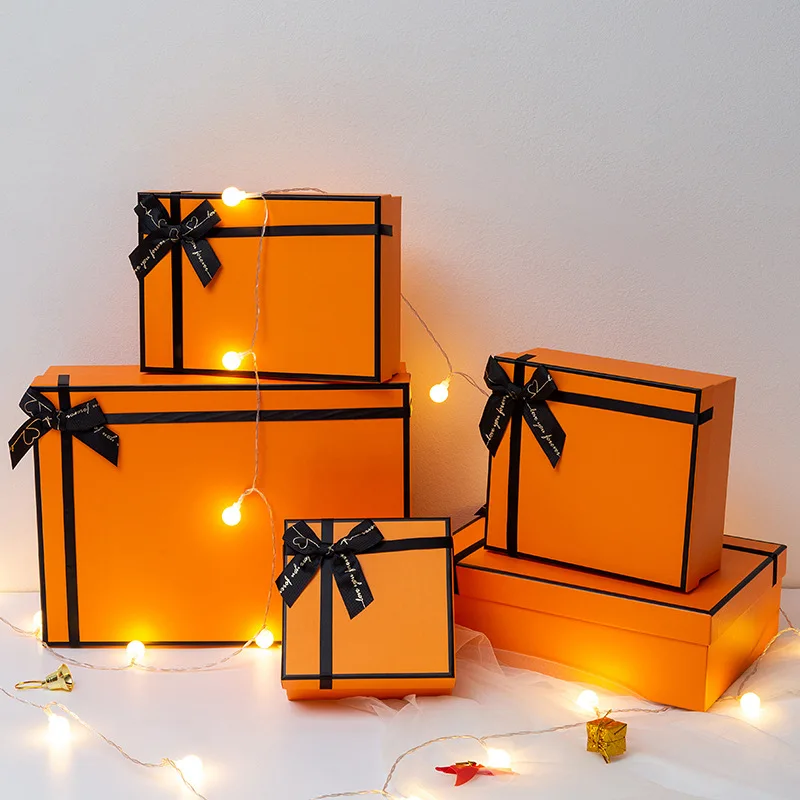 custom logo printing orange luxury jewelry cosmetic gift packing shopping big paper boxes