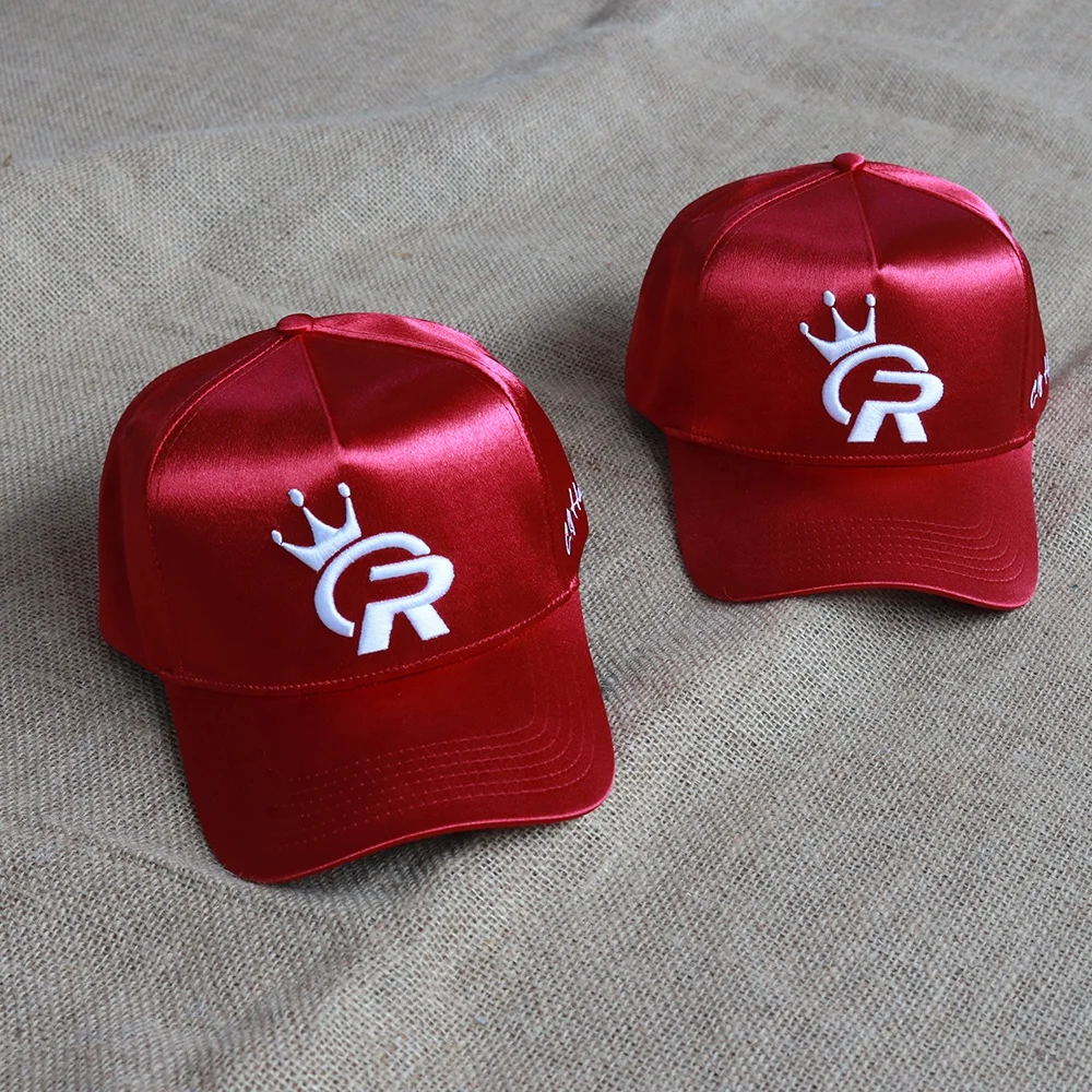 Fashion custom design girl hat Red color 5 panel baseball cap Satin high quality hat adjustable Plastic tail spike hat