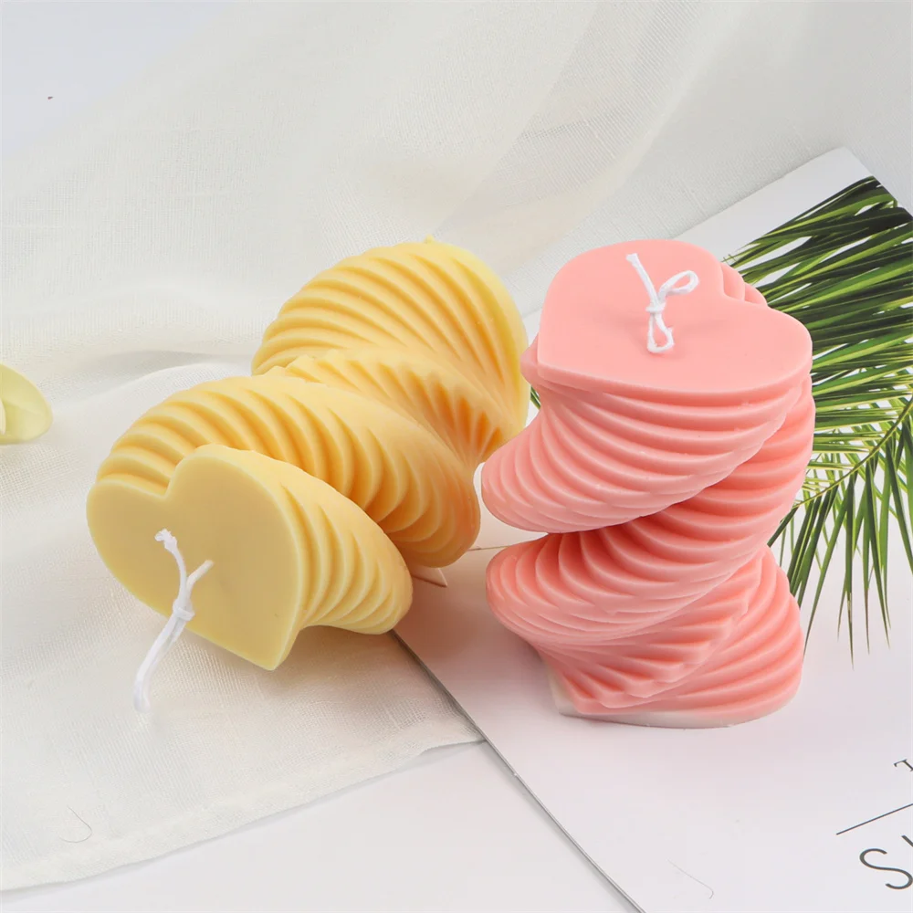 Wholesale Heart Layer Plaster Decor Maker Rotary Ladder Square Resin Mould Oval Spiral Pillar Geometric Candle Molds Silicone