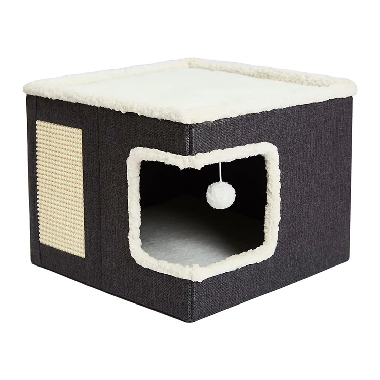 Indoor Multi Small Pet Large Cube House Covered with Scratch Pad and Hideaway Tent Cat Condo Cat Bed
