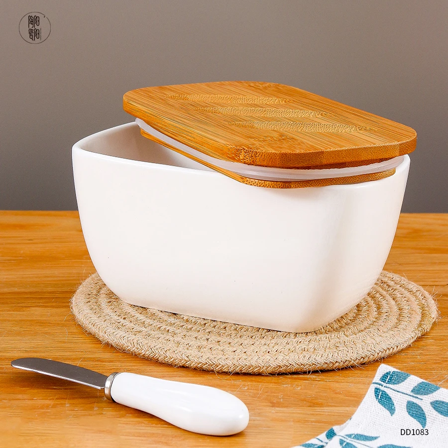 Large ceramic butter dish white butter containers durable butter box with cover