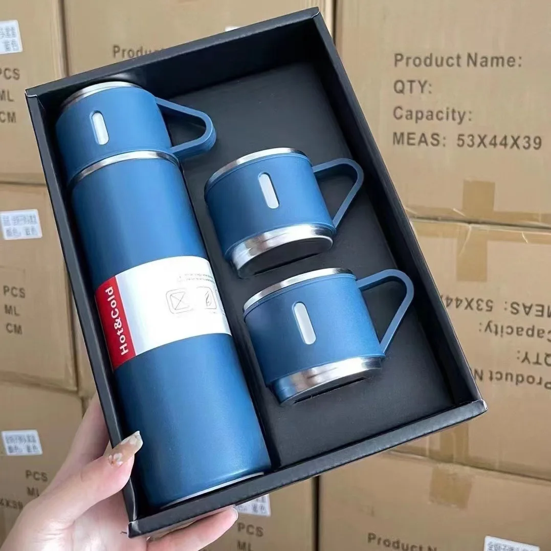 Corporate Business Stainless Steel Vacuum Flask Thermos Mug Gift Set vaccum flask set with White Metal Box