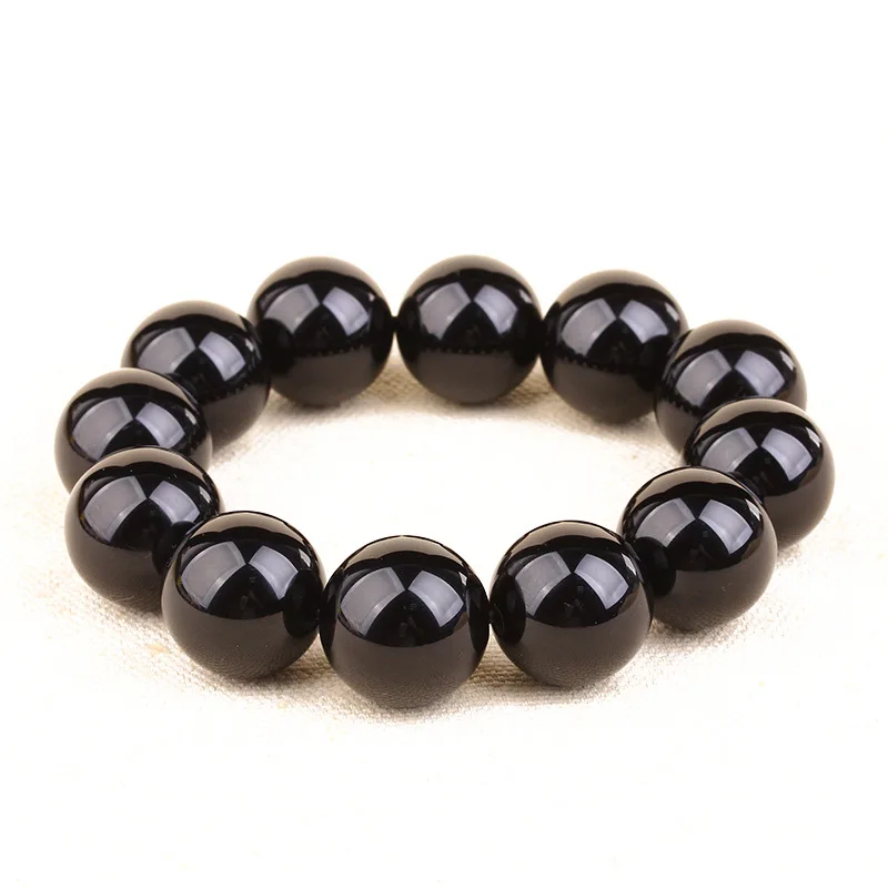 Trending Hot Sale Unisex Fashion Black Onyx Stone Stretch Bracelet Natural Black Agate Gemstone Bead Elastic Charm Bracelet