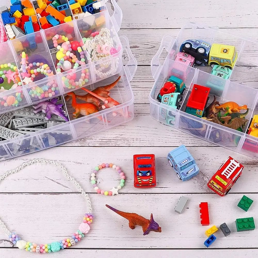 3 Layers Transparent Plastic Toys Storage Box With 30 Removable Plastic Storage Case Organizer Box