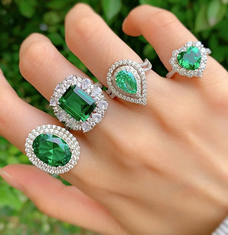 Custom 5A CZ Cubic Zirconia Emerald Stone Green Engagement Ring Diamond 925 Sterling Silver jewelry Gold Wedding Rings For Women
