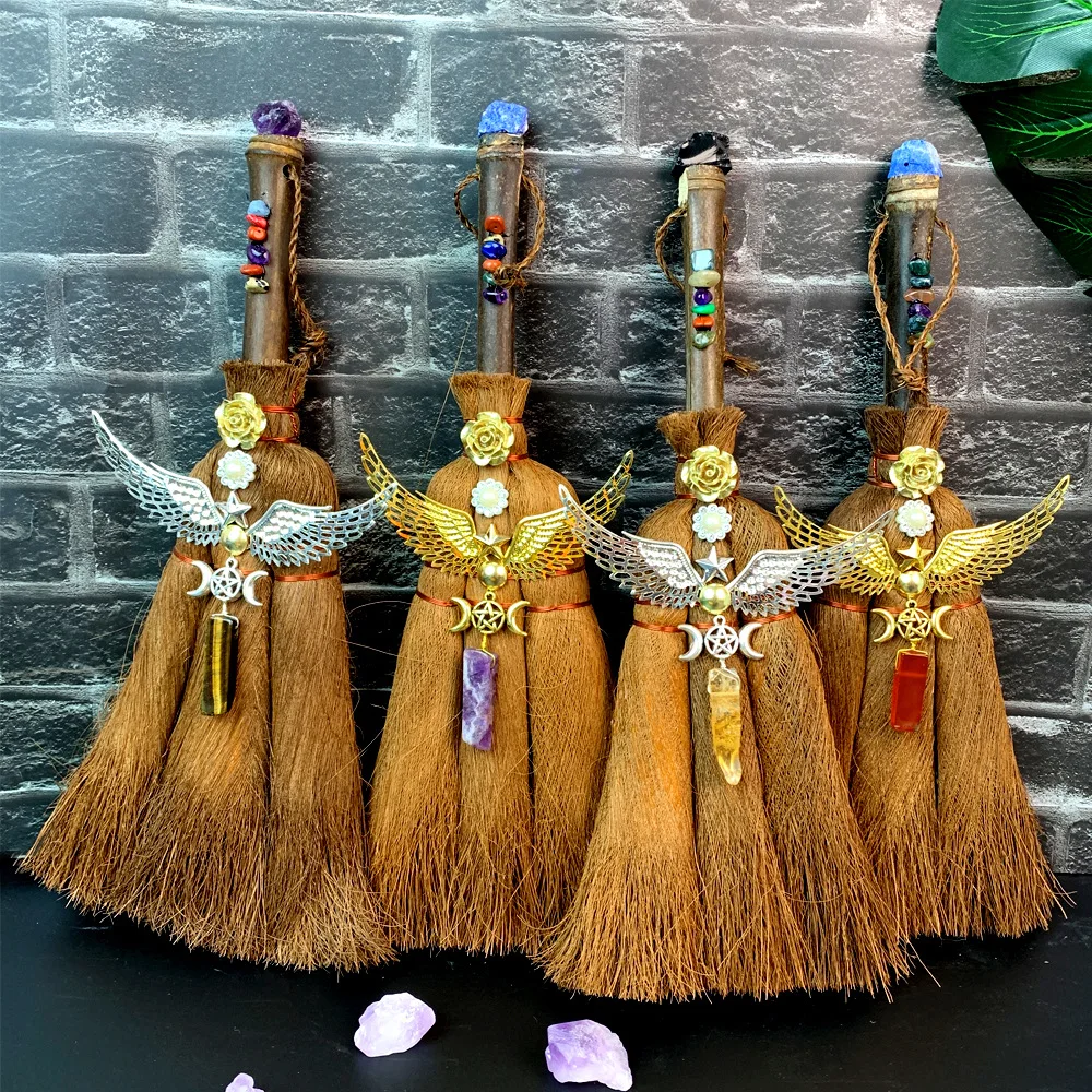 Wholesale Natural Crystal Wand Points Angel Wing Witch Wicca Altar Broom Magic Broom Home Halloween Decor