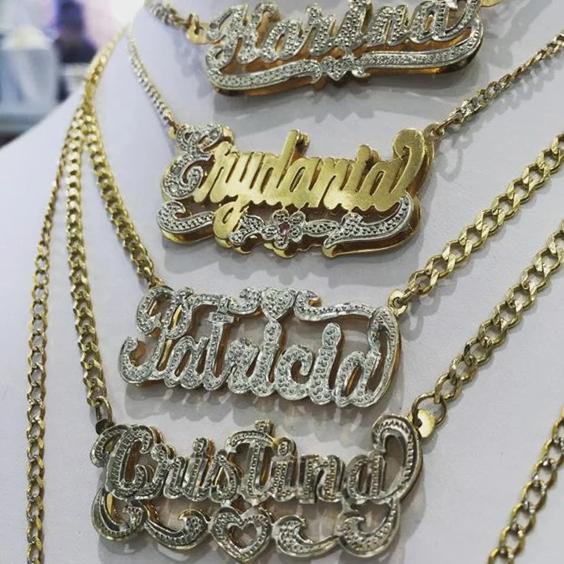 Custom Name Letter Necklace Hip Hop Punk Style Double Gold-plated 18K Personalized Manufacturers Wholesale