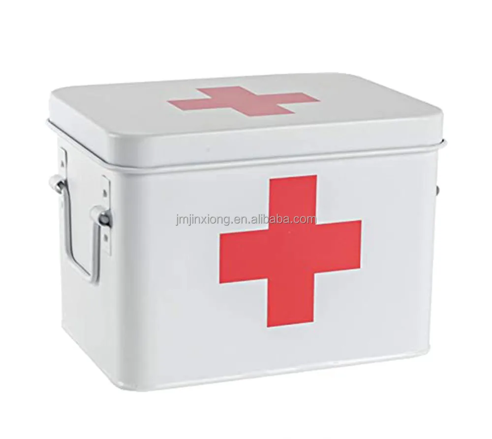 Household First Aid Dedicated First Aid Kit Box Double Layer & 4 Compartments Metal Medicine Storage Box