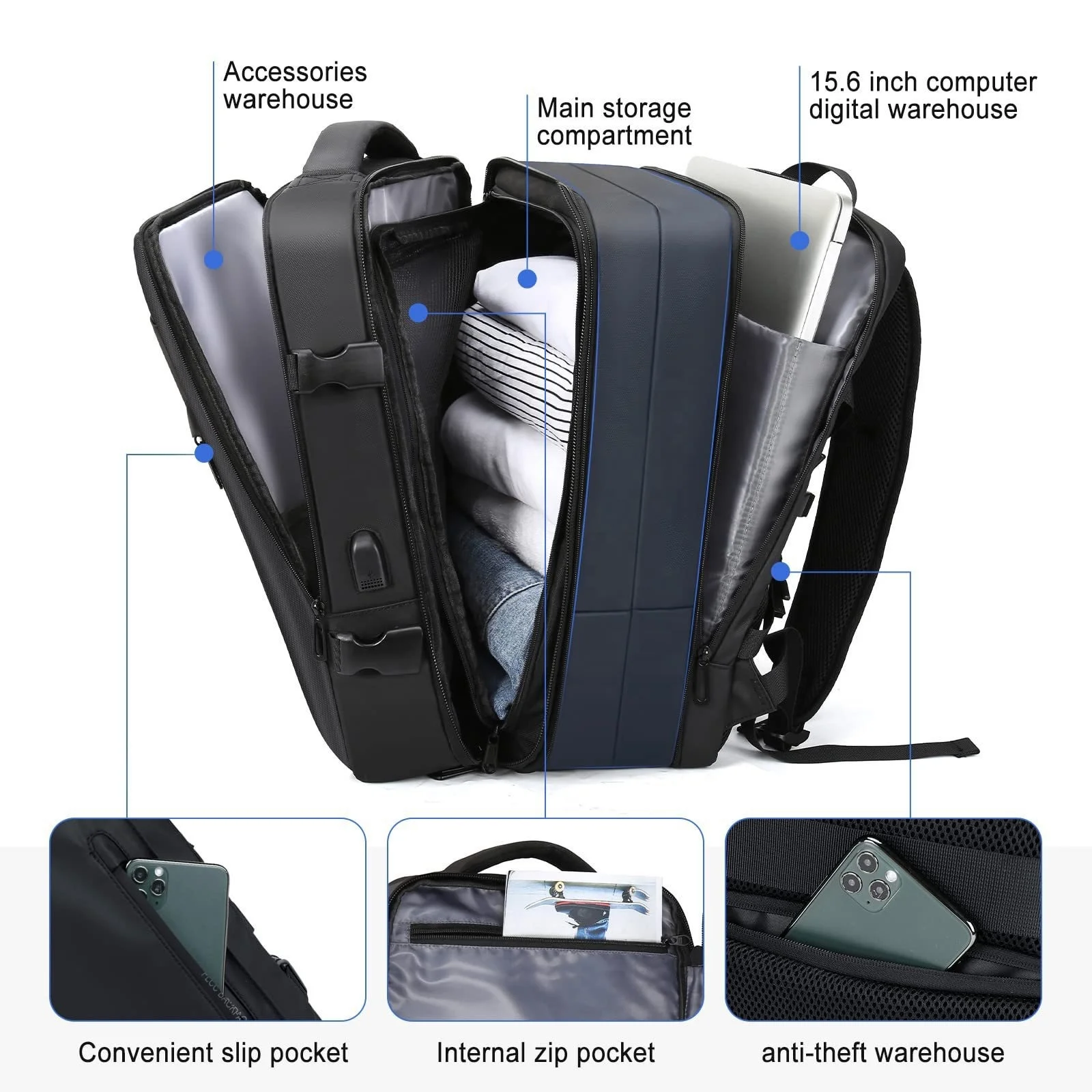 Business Computer Backpacks For College Students Expandable Travel Backpack With Large Capacity Backpack For Travel