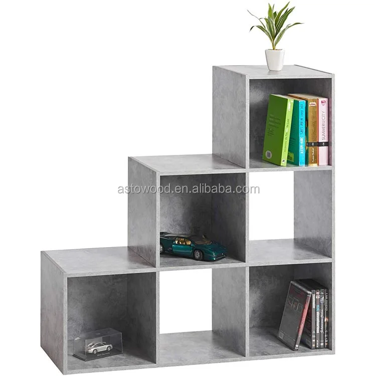 new design Step Bookshelf for CD 6 Shelves Storage Oak color
