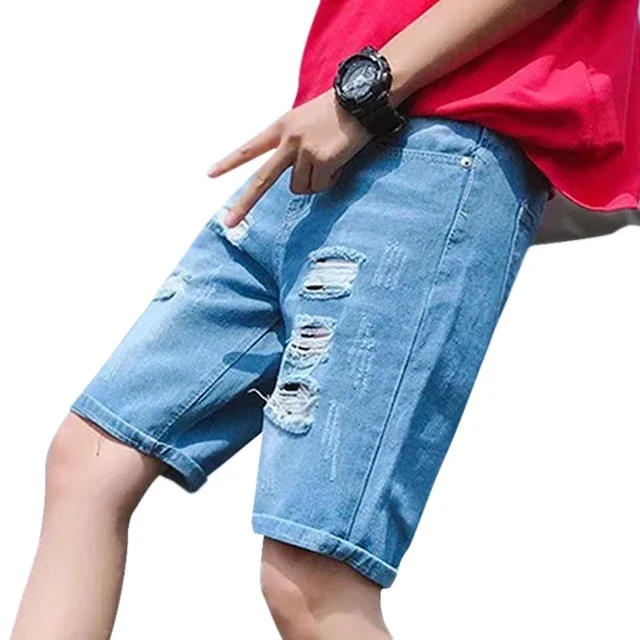 New Style Summer Denim Ripped Casual Cut UP Jeans Half Short pants for men