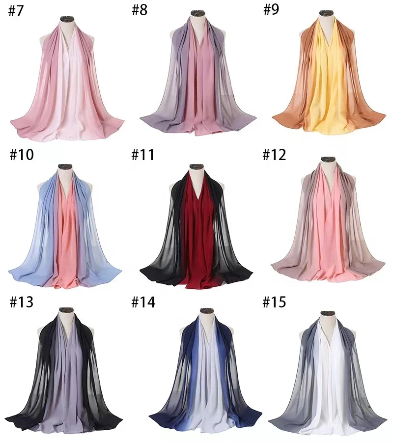 Europe Fashion High Quality Muslim Sprinkling  Hijabs Chiffon Scarves Two Tone Gradual change Chiffon Hijab tudung