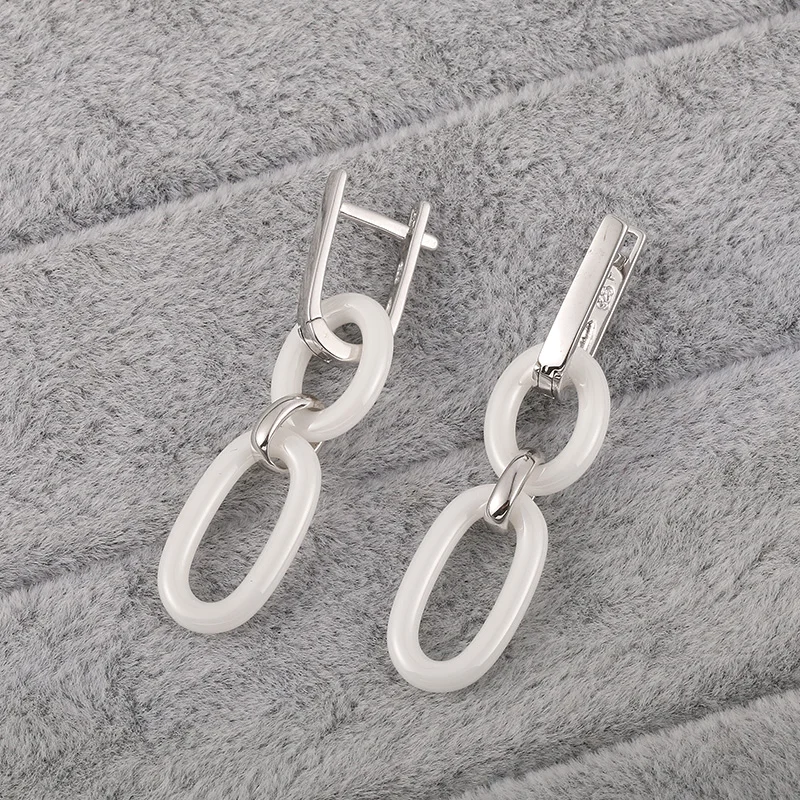 2021 New Arrival Women Casual/Sporty White Black Ceramic 925 Sterling Silver Drop Earring