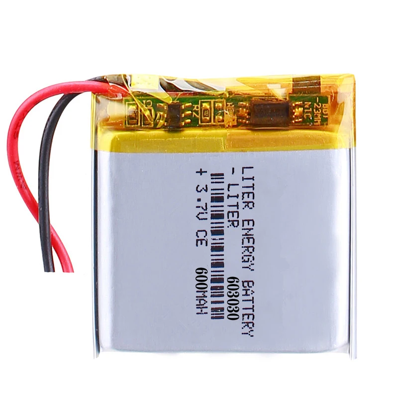Lipo 603030 3.7V 600mAh rechargeable lithium ion li polymer battery pack with pcm