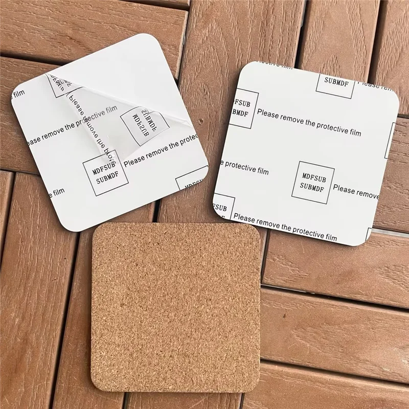 MDFSUB Factory direct sale personalized customizable 4mm square sublimation mdf coaster sublimation blank mdf cork back coaster