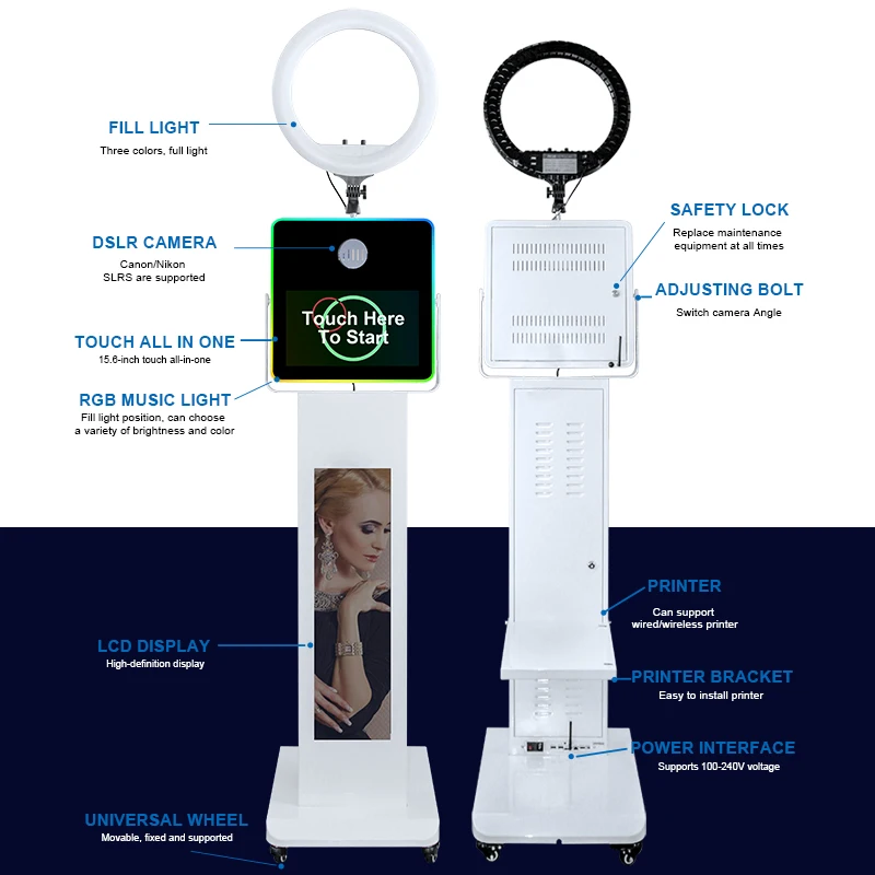 Parties 15.6 Inch Photo Booth For Wedding And Event Used Dslr Selfie Photo Booth Machine Kiosk