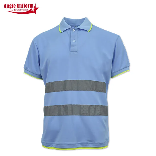 oem summer blue hi vis police workwear  printing logo shirt construction uniform Safety reflective polo tshirt