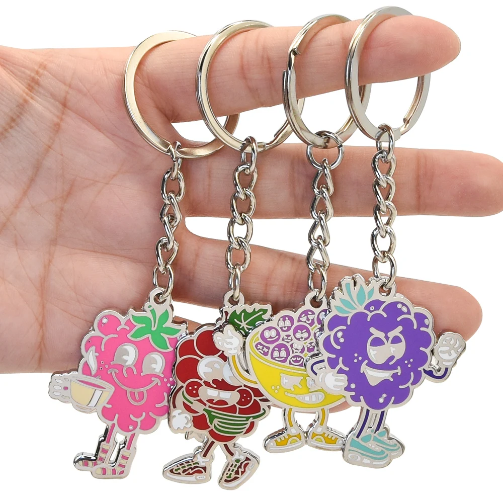 Factory Price Cute Grape Enamel Metal Keyring Custom Logo Souvenir Enamel Metal Keychain