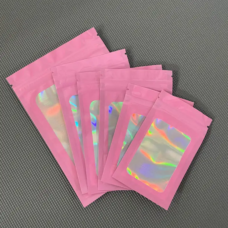 Resealable Bolsa Plastico Packaging Clear Matte pink Flat Pouch Zipper Plastic Zip Lock Custom Printed Mylar Bags with Window