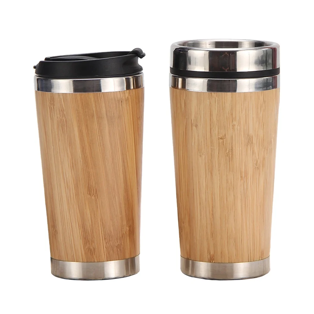 Eco-Friendly Double Wall Coffee Mug 50ml  Stainless Steel tumbler bamboo travel mug  with lid