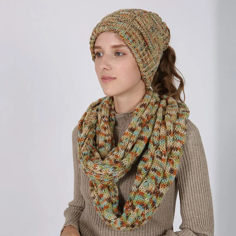 Wholesale Confetti Style Knit Women Winter Hat And Scarf Set