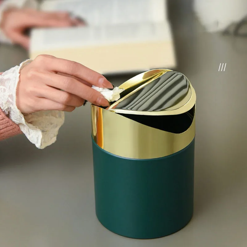 Desktop Trash Can Light Luxury Household Mini Clamshell Paper Basket Office Garbage Collection Bucket Creativity