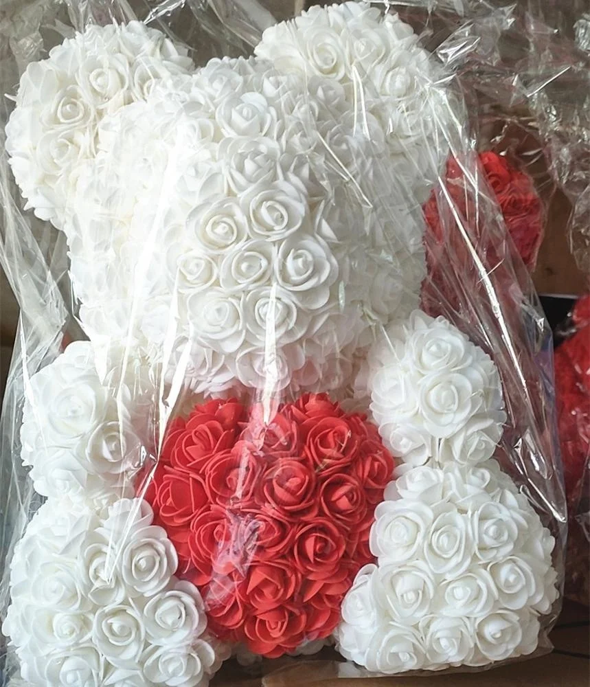 Wholesale 40CM artificial flower rose bear PE bear  for valentines day gifts