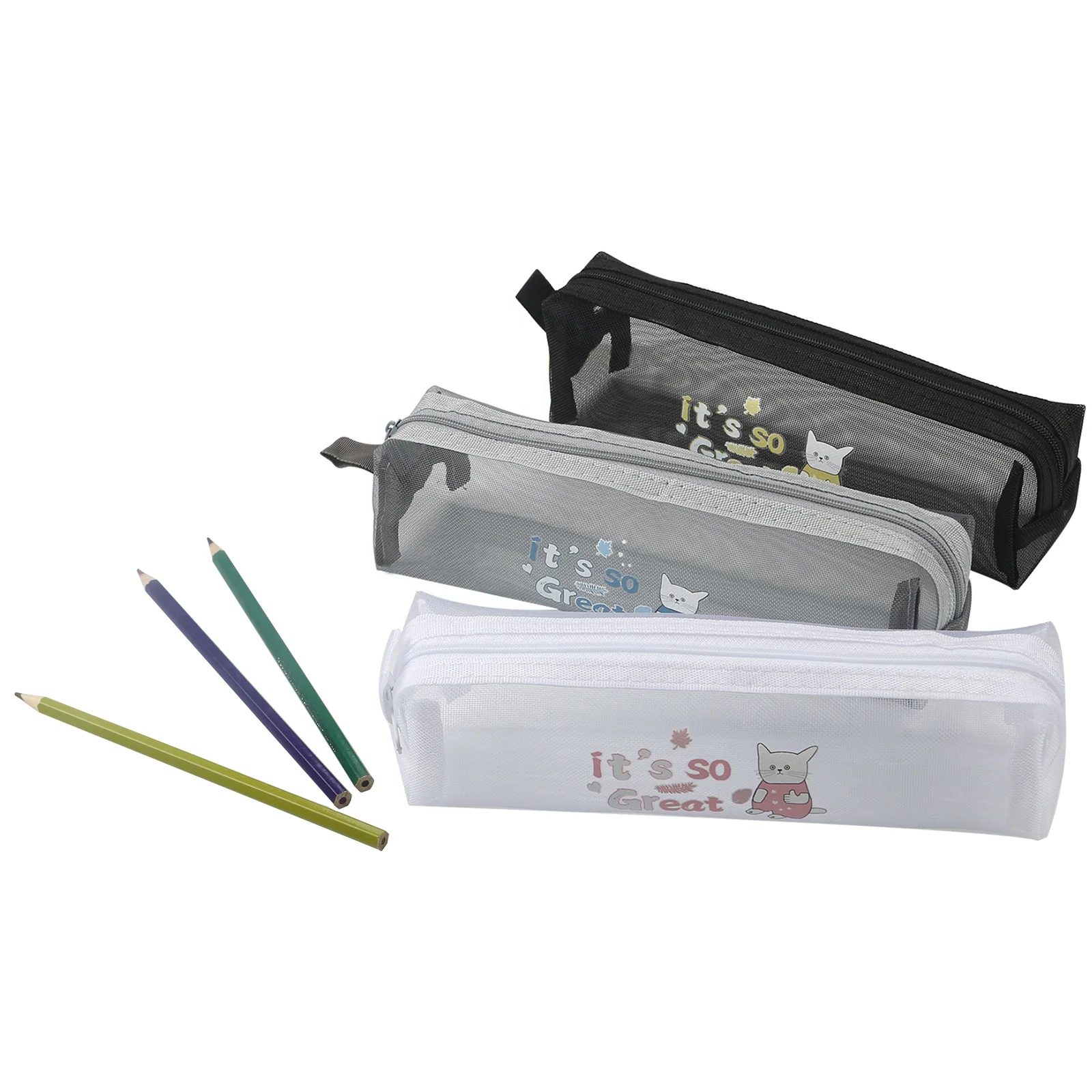 Multi-functional Nylon Mesh Pen Bag Pencil Case Makeup Tool Bag Storage Pouch pencil bag custom