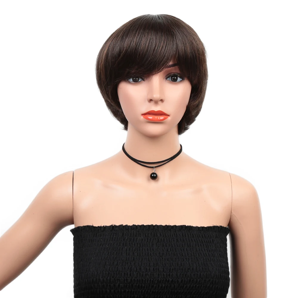 Synthetic Hair Wig Anne Short Bobo With Bangs Blonde Brown High Temperature Fiber Ombre Wigs