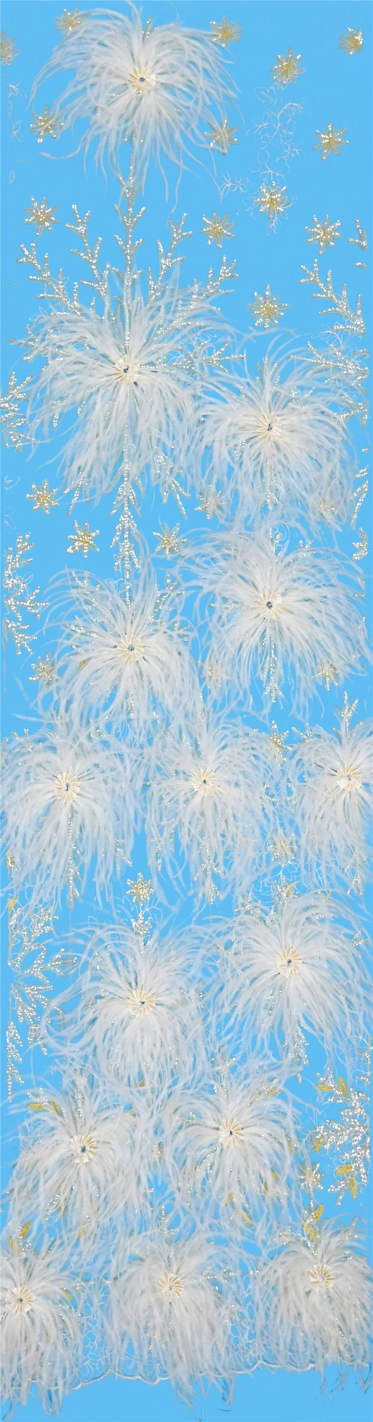 3d lace feather gold silver line supply beautiful sequin tulle fabric fabric  for wedding dress fashion show