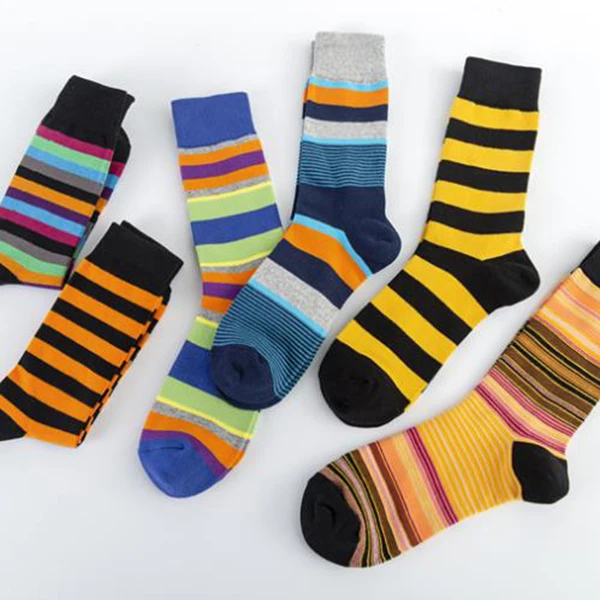 novelty custom mens colorful stripe cotton crew socks for party