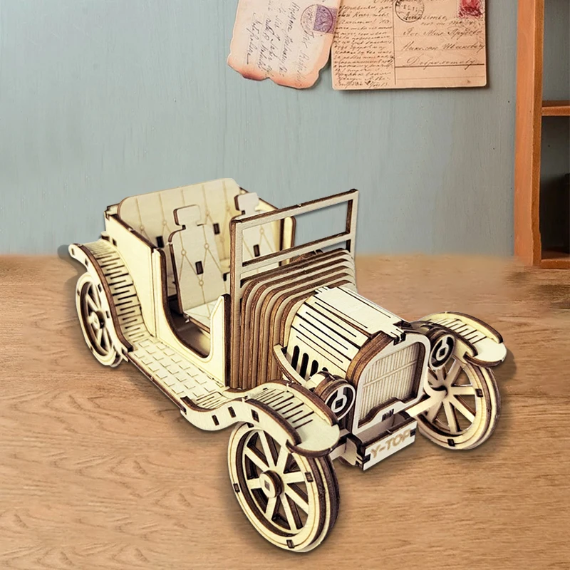 New Original Design Retro Vintage Car 3D Wooden Puzzle DIY Mechanical Vechical Model Assemble Educational Toys