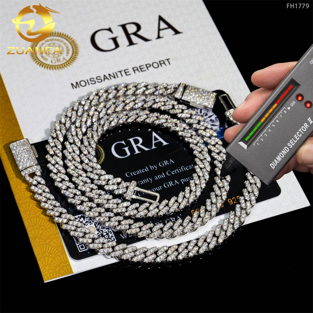 Hot sale 6mm 8mm 10mm pass diamond tester 925 sterling silver hip hop iced out vvs moissanite diamond cuban link chain 14K gold