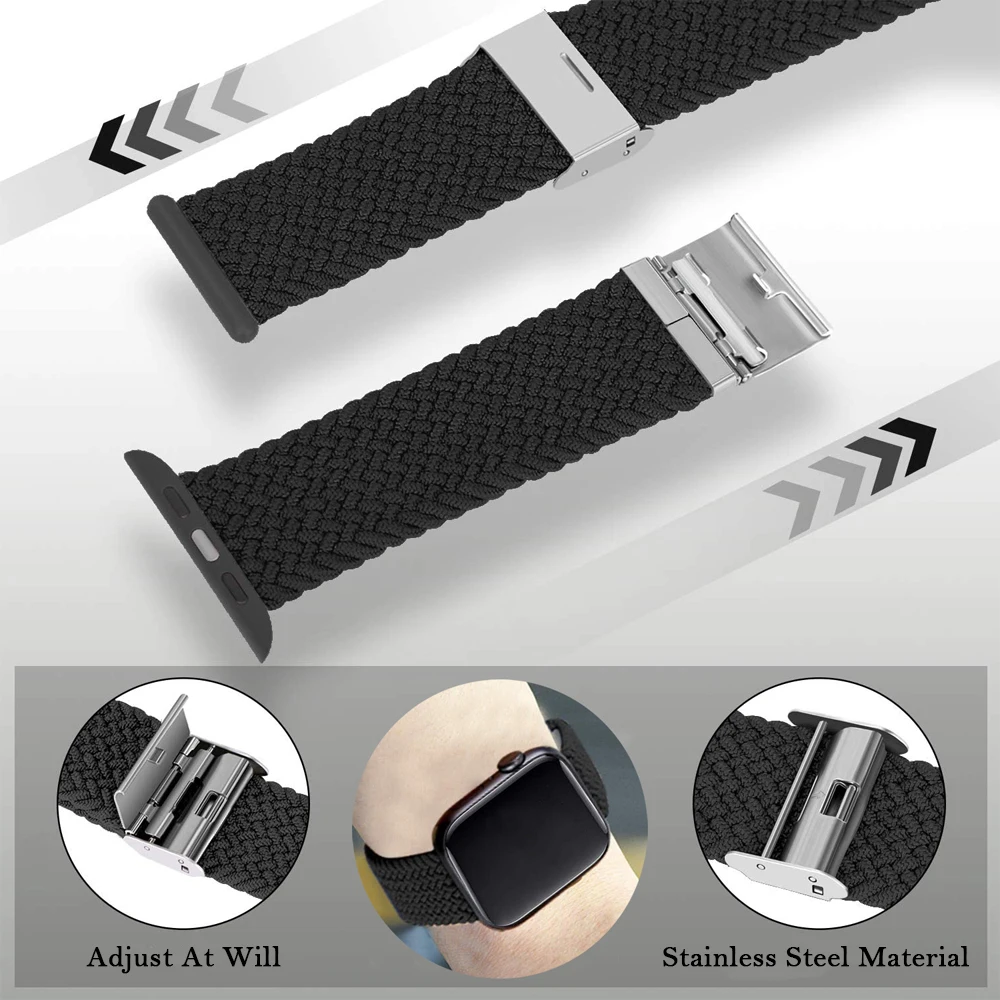  Эластичный Плетеный нейлоновый ремешок для соло Iwatch 6 5 4 SE эластичный спортивный часов Apple 40 мм