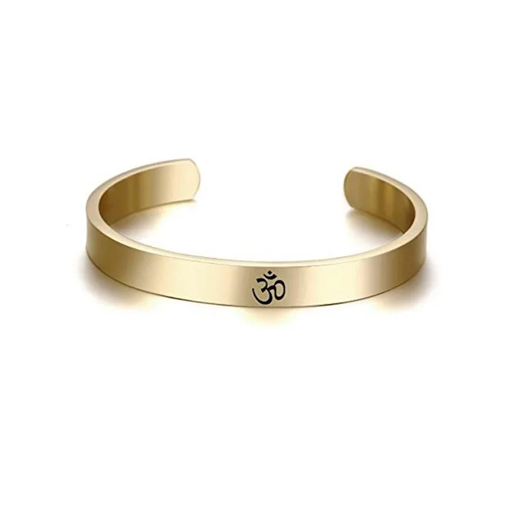 
Yogi Meditation Hindu Buddhism Jewelry Open Gold Fashion Bangle Bracelet Yoga Indian Sanskrit OHM AUM OM Bangle Cuff 