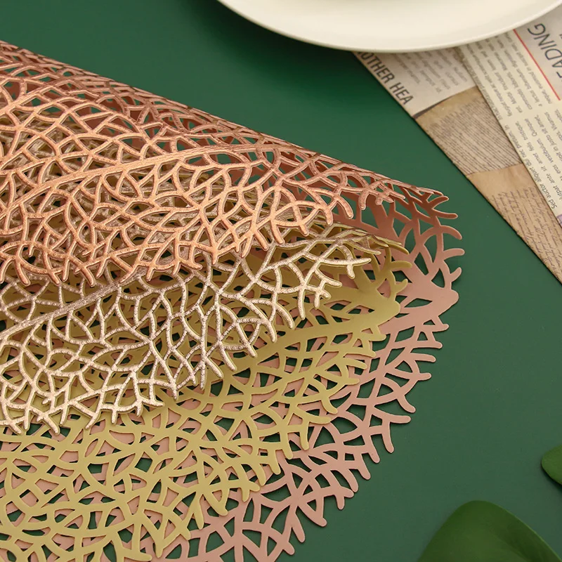 Creative Coffee Cup Table Mat Leaf Vein Pattern Shape Round Accessories Wholesale Pvc Placemat