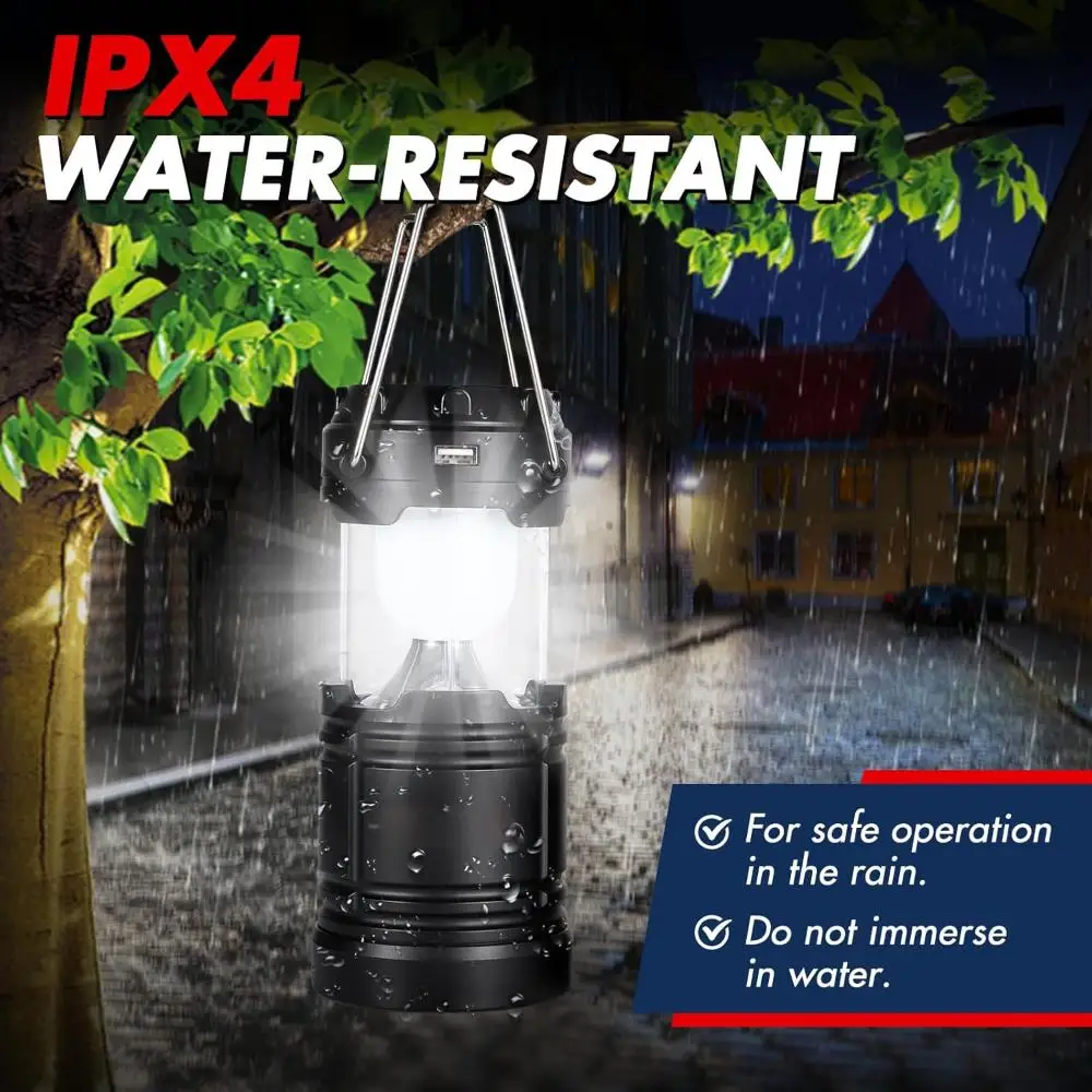 Solar USB Rechargeable 3 AA Power Brightest COB LED Camping Lantern For Tent Collapsible Emergency LED Light