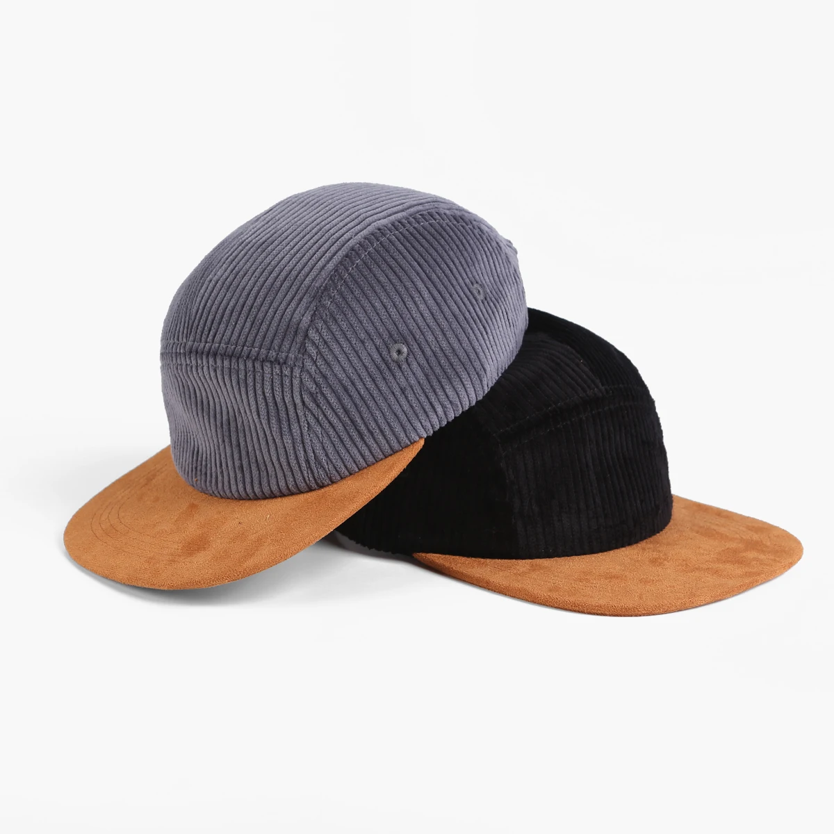 High Quality 5 Panel Corduroy Camper Cap Custom Logo Suede Gorras for Running Flat Bill Camping Hat