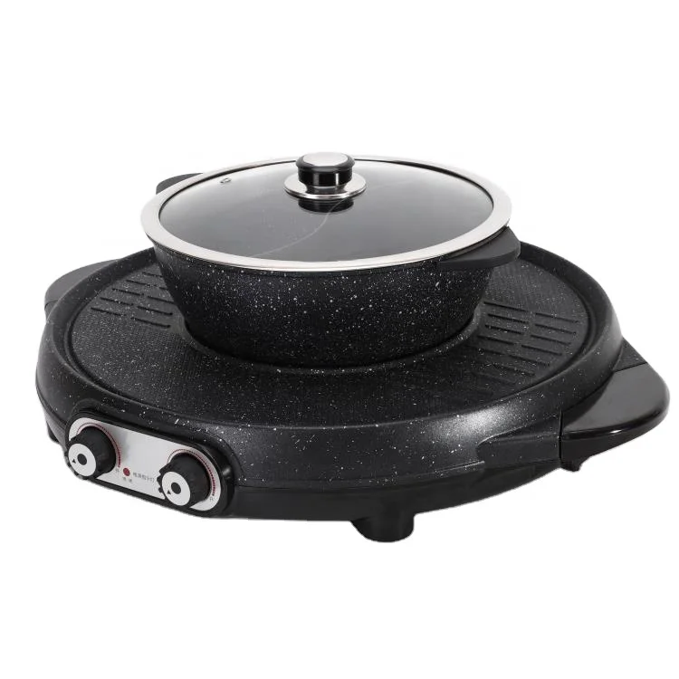 High-quality black multi-function cooking and grilling all-in-one pot, indoor hot pot and electric grill plate
